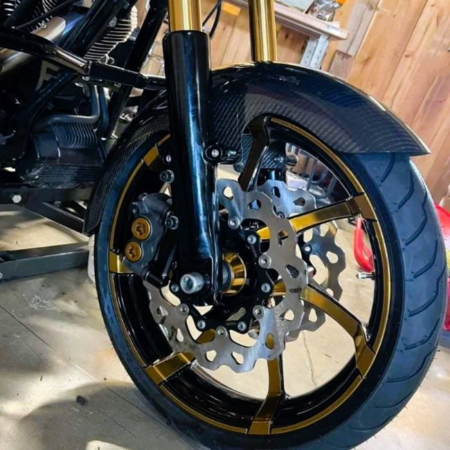 powder coated motocycle parts on bike